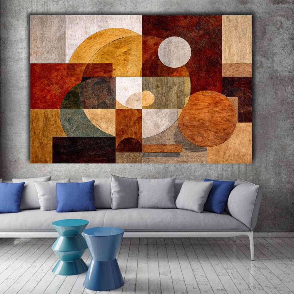 WUFIEA Ogólny abstrakcyjny obraz na płótnie drewniana geometria do salonu sypialni biura dekoracja (khaki26) - 60 x 80 cm oprawiony