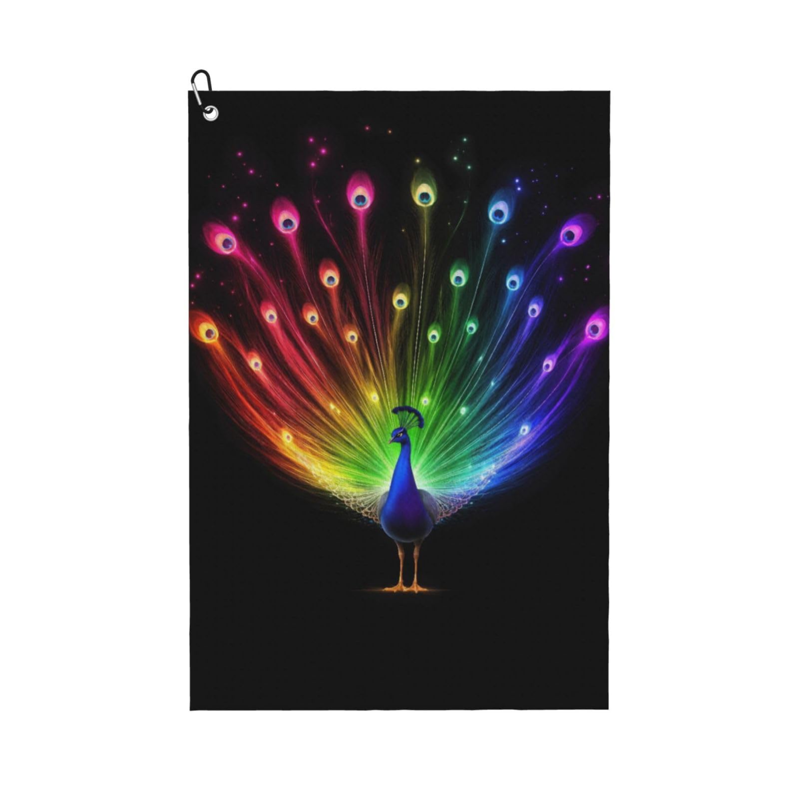 BSDFGSDD Design Rainbow Peacock Painting Black Golf Towel 24 x 16 inches