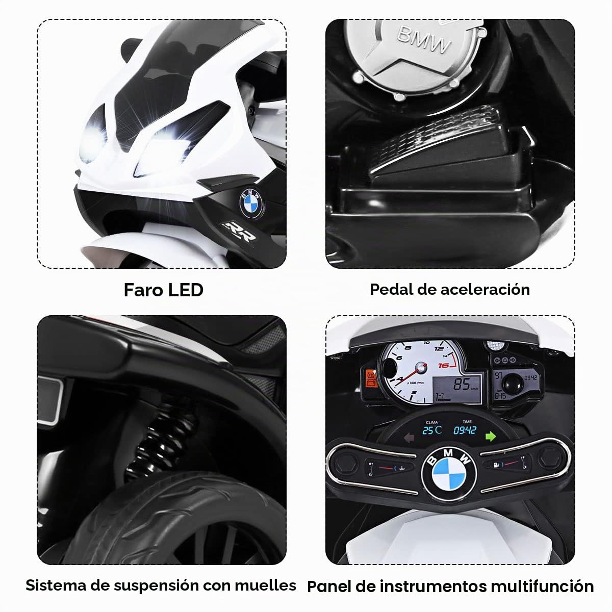 GOPLUS BMW Moto Electrica para Niños de 18-36 Meses con Batería 6V, Motocicleta Eléctrica con Luces y Música, Ruedas de Apoyo, Velocidad 3KM/H, Vehículos Eléctricos de Carga Máxima 20KG (Negro)