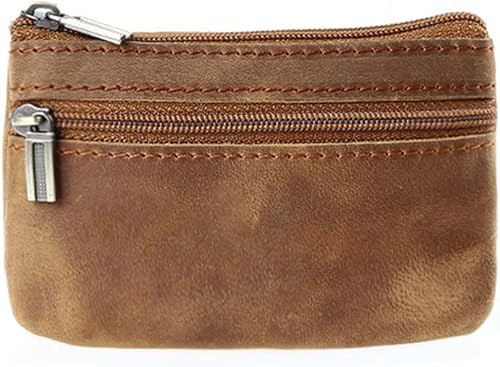 Miniatura 5 de Monedero para hombre de cuero con cremallera corto estilo retrol estilo retro organizador de tarjetas de crédito, Marrón, Cartera con tarjetero