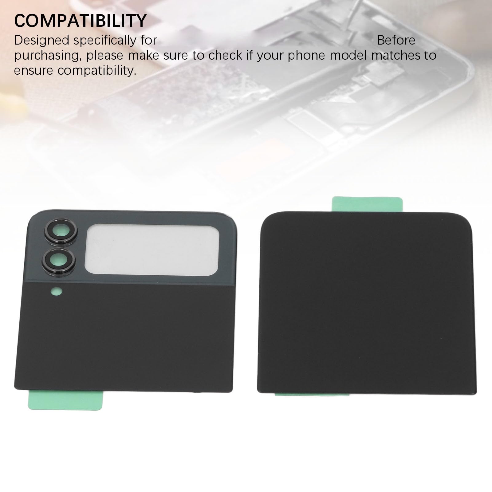 Jiawu Zamienna Tylna Szklana Pokrywa do Z Flip 4 5G Z Obiektywem Aparatu i Narzędziami do Naprawy, Trwałe Szkło, łatwa Instalacja, Idealna Naprawy Telefonu (BLACK)