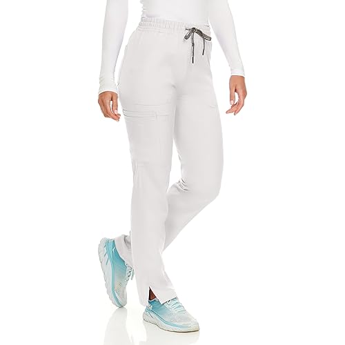 MediChic Women's Straight Leg Six Pocket Cargo Scrub Pants with 4-Way Stretch Scrubs