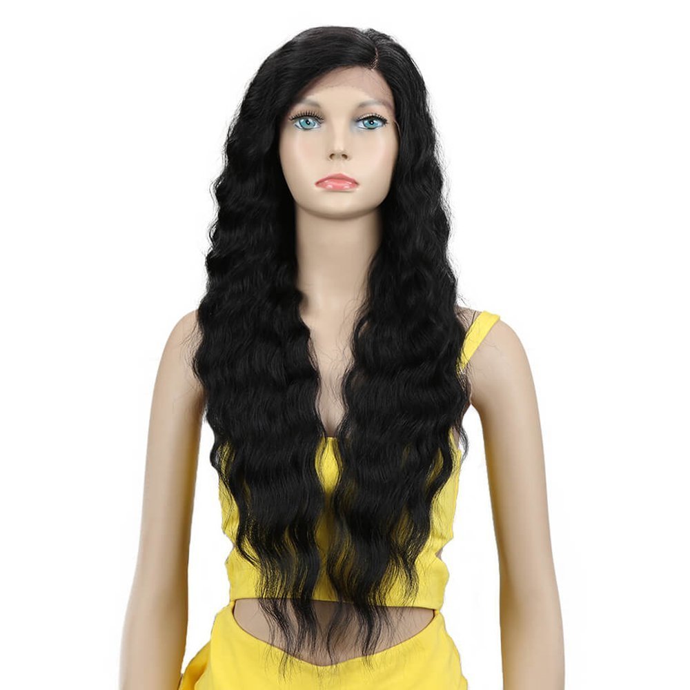 Joedir Lace Front Wigs 28" Long Curly Wavy Black Color Hight Temperature Synthetic Wigs For Black Women 130% Density Wigs 200g black 1 Count (Pack of 1)