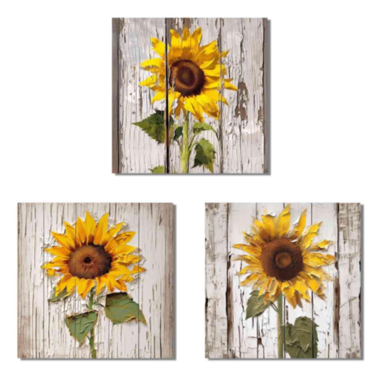 ZQQART Vintage Sunflower Canvas Wall Art Set of 3 Black and White Yellow Sunflower Picture Prints Nature Floral Painting for Home Walls Poster (Yellow,24.00" x 24.00" x 3)