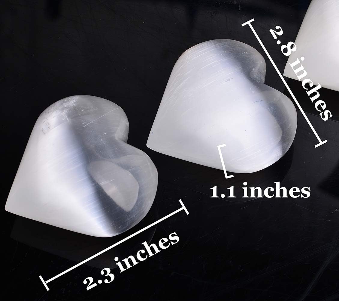 AMOYSTONE Selenite Crystal Hearts of Palm Worry Stone Crystal and Healing Stones Home Decoration 2PCS