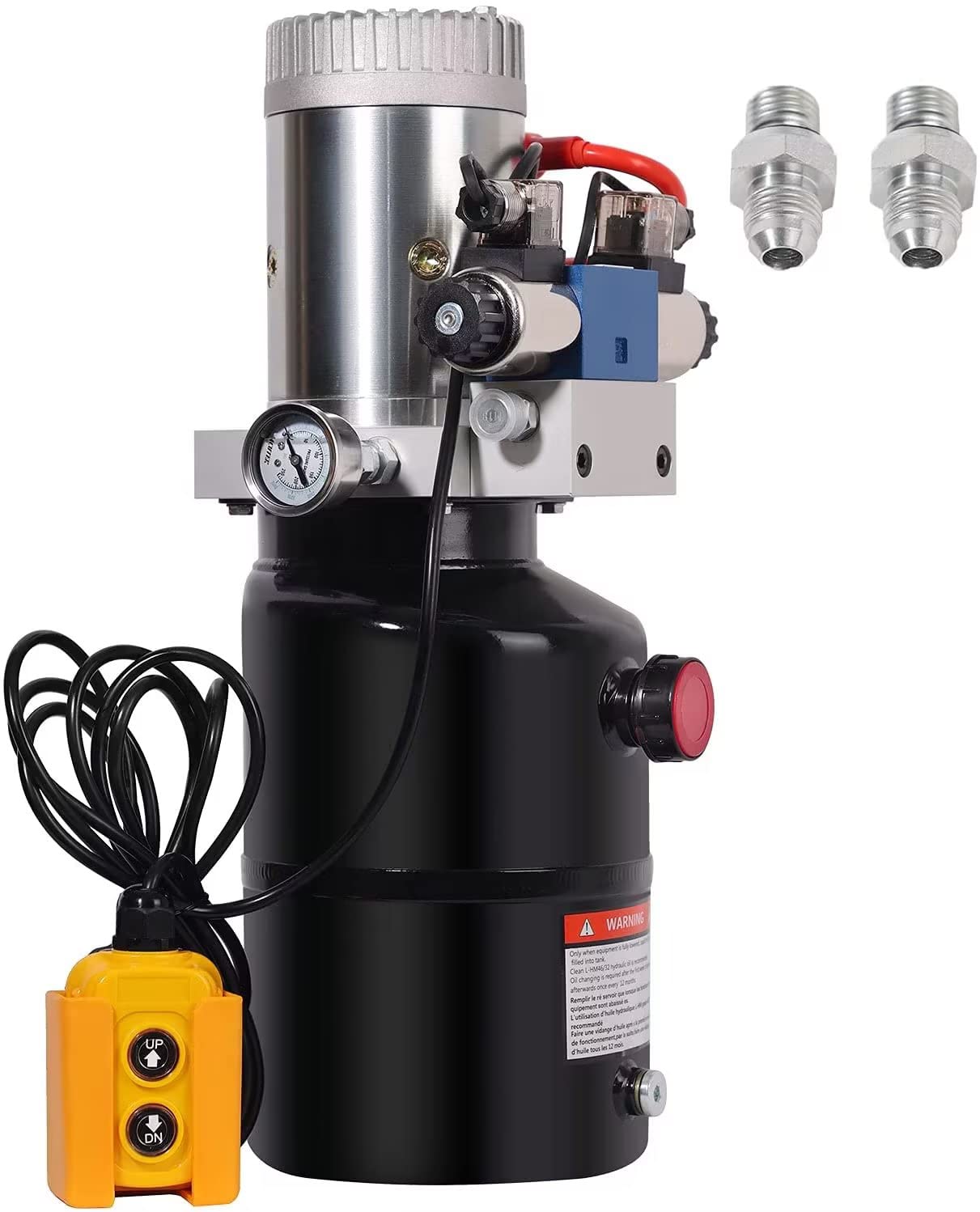 HighEquip 6 Quart Hydraulic Power Unit Single Acting Hydraulic Hydraulic Power 12V DC with Metal Oil Reservoir Hydraulic Pump Power Unit for Dump Trailer Car Lifting