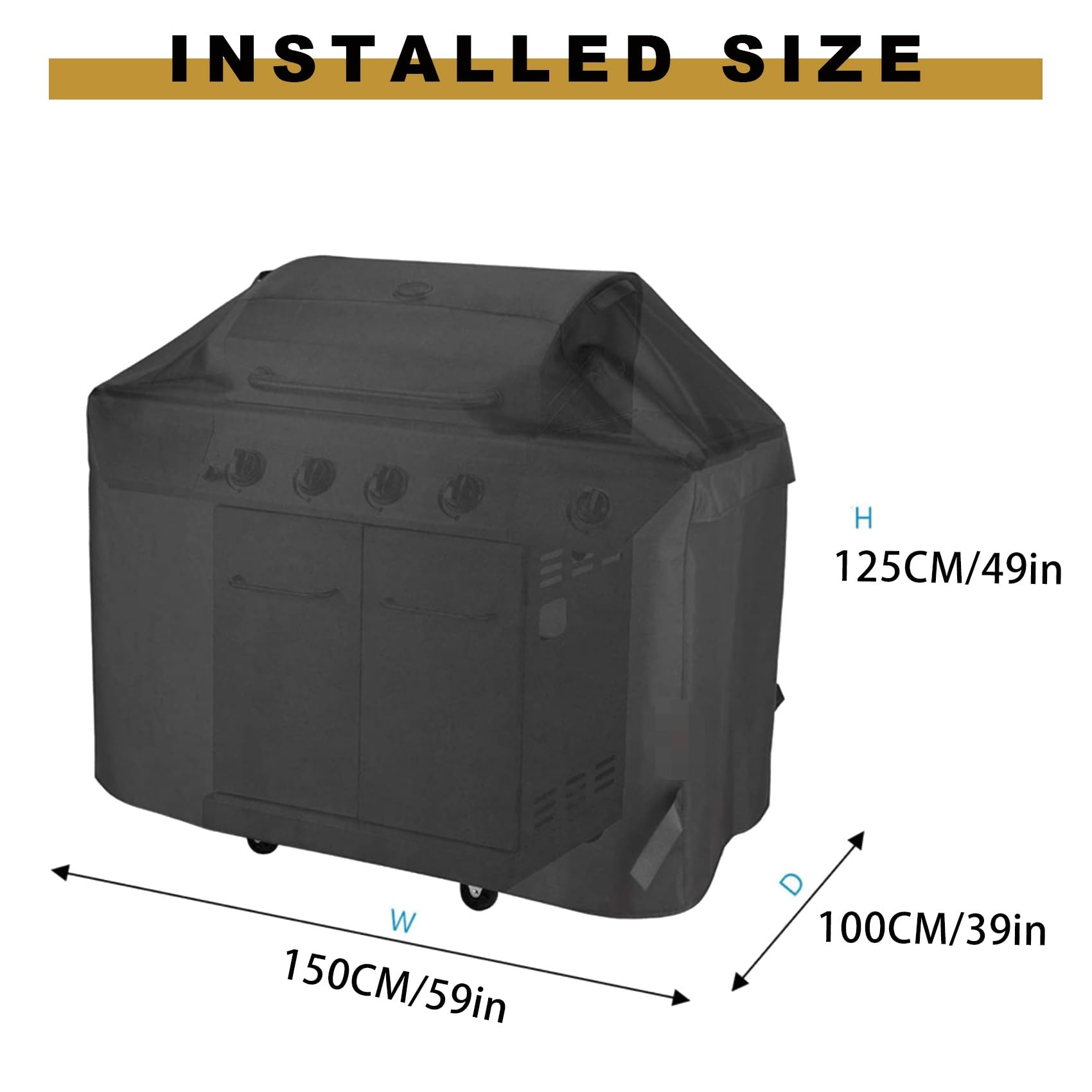Funda impermeable 210D para barbacoa, protector de parrilla de gas resistente a la intemperie, cubierta antipolvo para barbacoas, se adapta a 150 x 100 x 125 cm, protección duradera y resistente