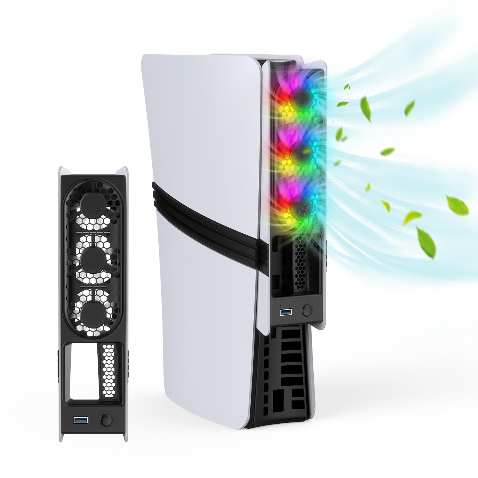 Ventilateur de refroidissement haute vitesse pour console PS5 Pro/Slim - Contrôle automatique de la température, faible bruit, éclairage RVB et port USB 3.0
