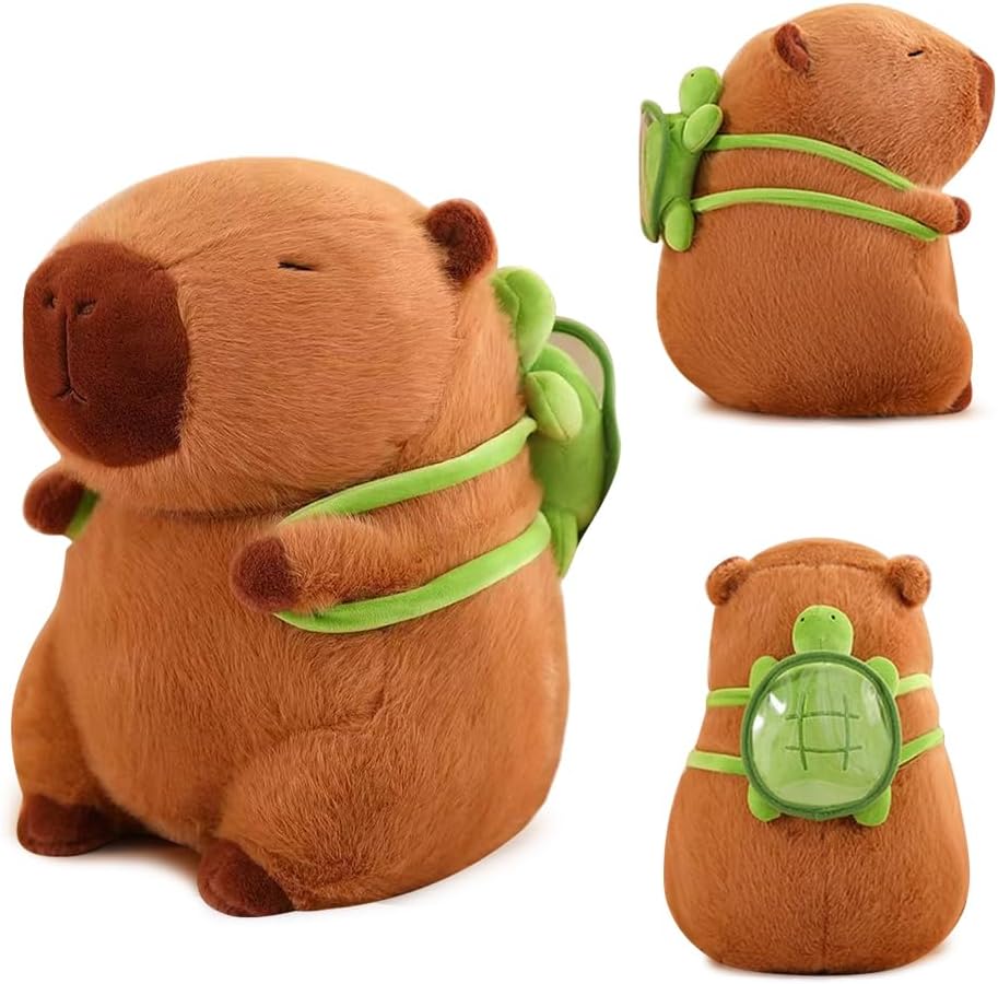 Capybara Stuffed Animal with Turtle Backpack - 23cm Plush Doll, Realistic Simulation Pillow Gifts for Children Boy Girl
