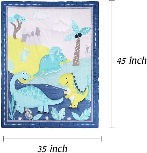 Miniatura 4 de Juego de cama de cuna de dinosaurio para niños 3 piezas (azul)