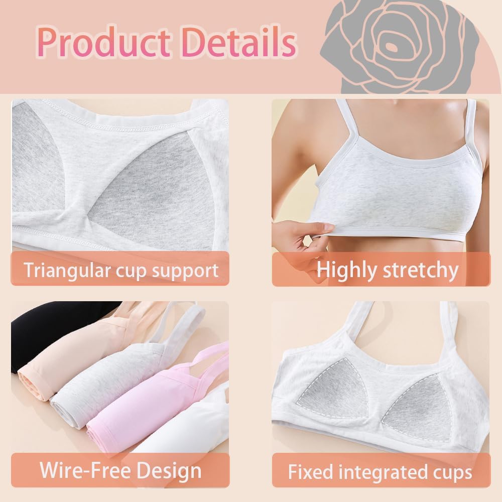 Teen Girls Sports Bras 5 Pack Cotton Underwear Strap Bra and Wire-Free Bras for Kids 10-18 Years - Image 6