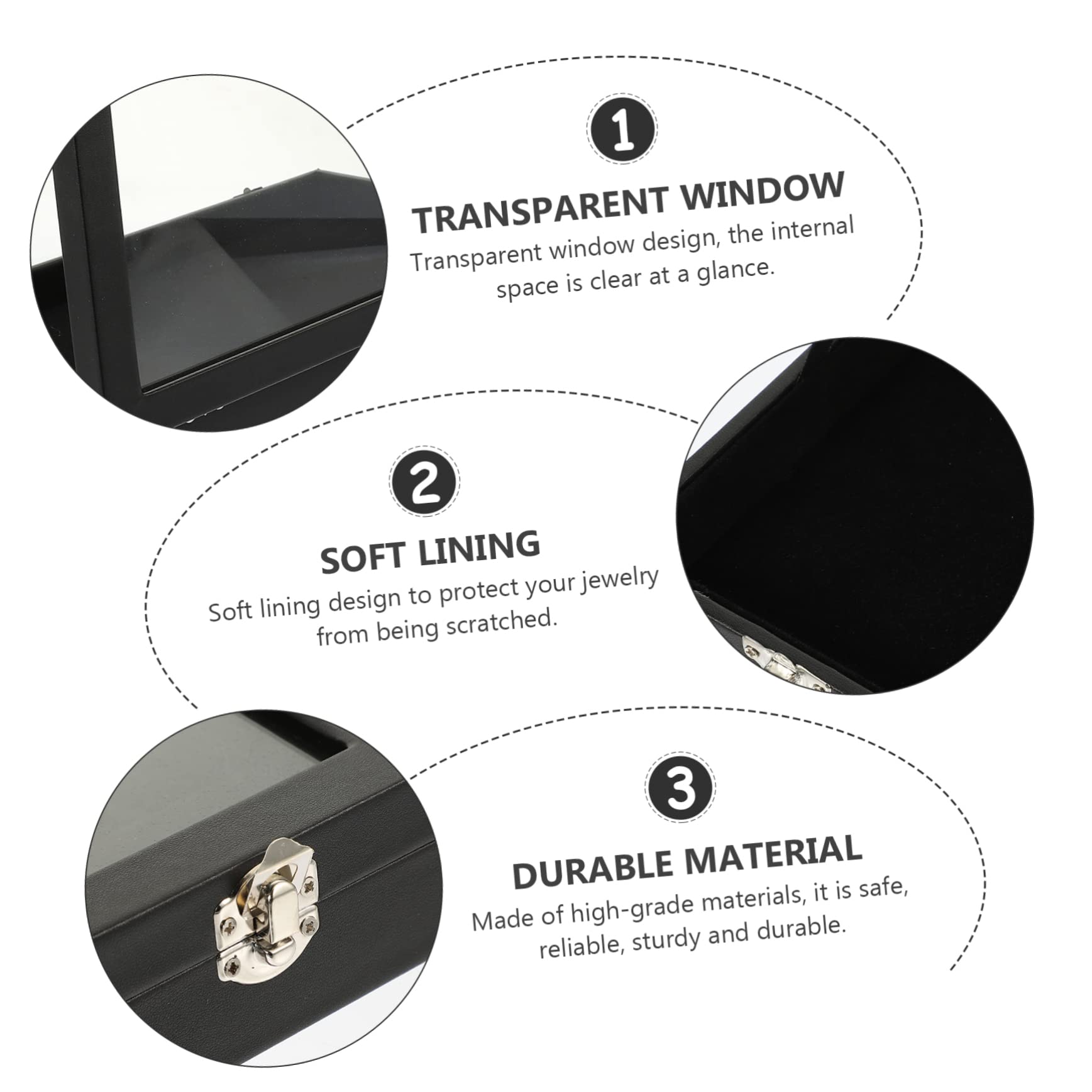 YZCIS Box Tablett Uhren Tragbare Glasanhänger Fenster Halskette Ringe Aufbewahrung B Schublade Klarer Ring Durchsichtige Plattenabdeckung mit Ledervitrine Organizer Armbänder Armband (Schwarz 2