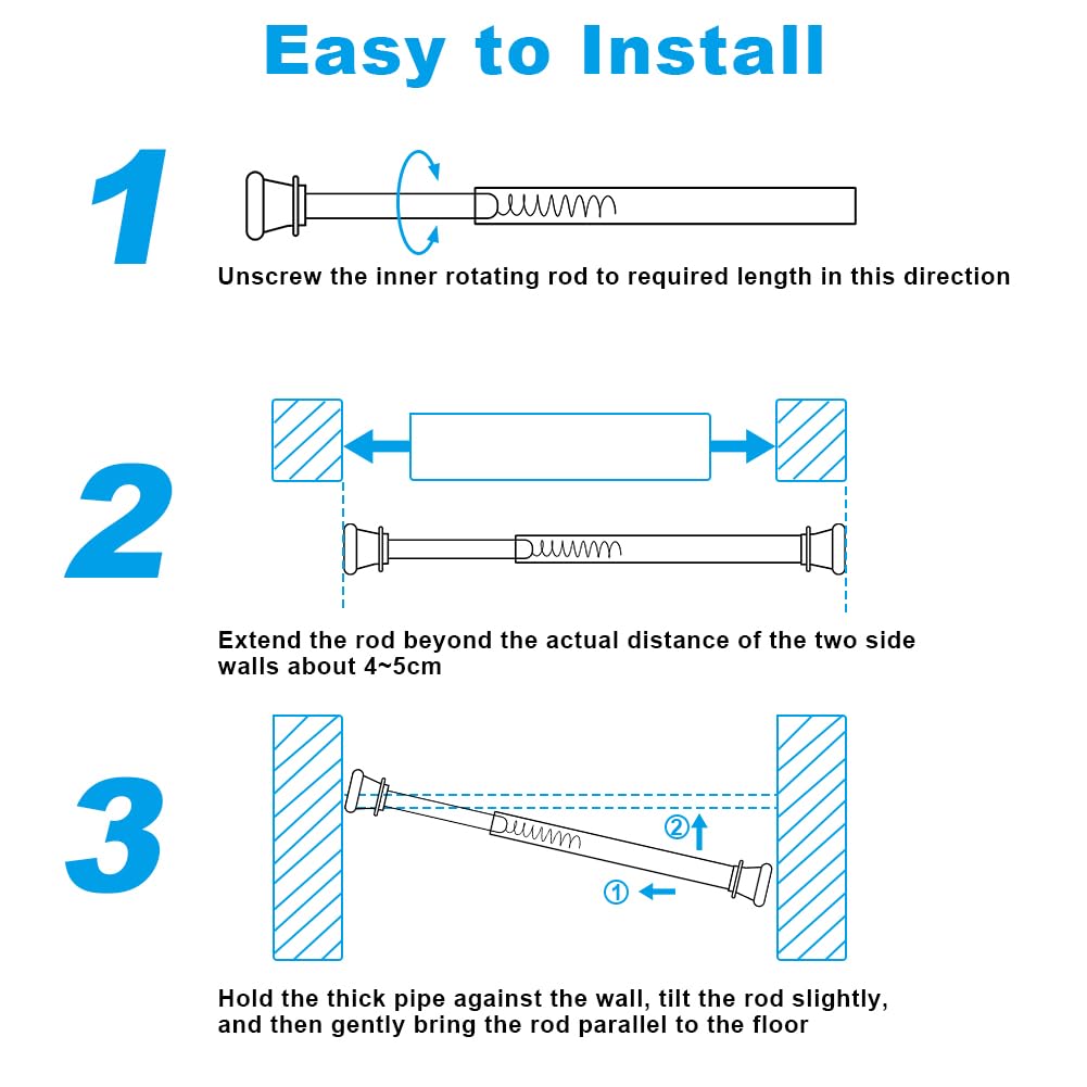 HOTUT 2 Pezzi Bastone per Tenda Estensibile, Bastone per Tenda da Doccia per Bagno 30-50cm, Metallo, Fissaggio Senza Trapano né Viti, Astine a Pressione, Utilizzato Come Asta per Tende/Diy Ripiano