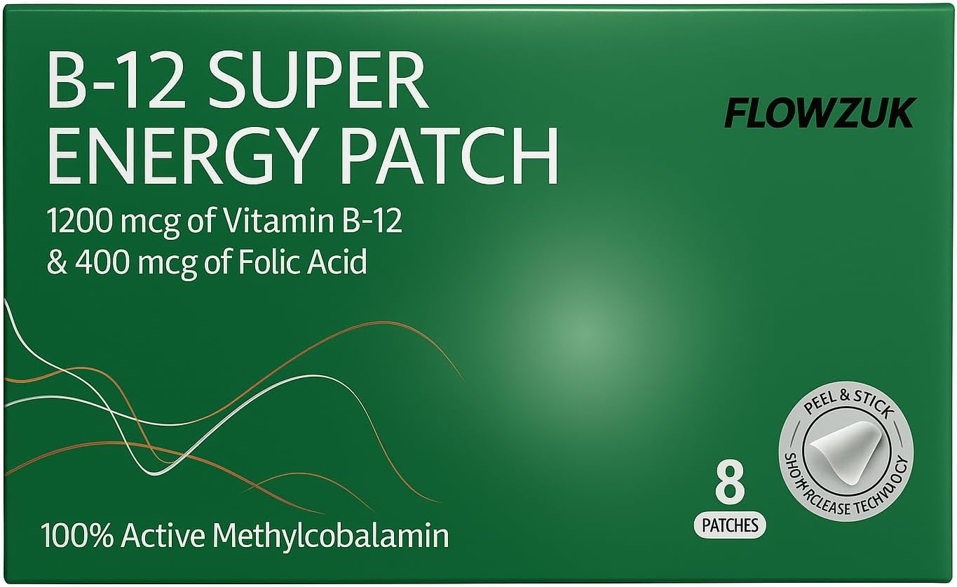 Vitamin B12 Patches with Folic Acid – Pack of 8 – Easy-to-Use Wellness Patches