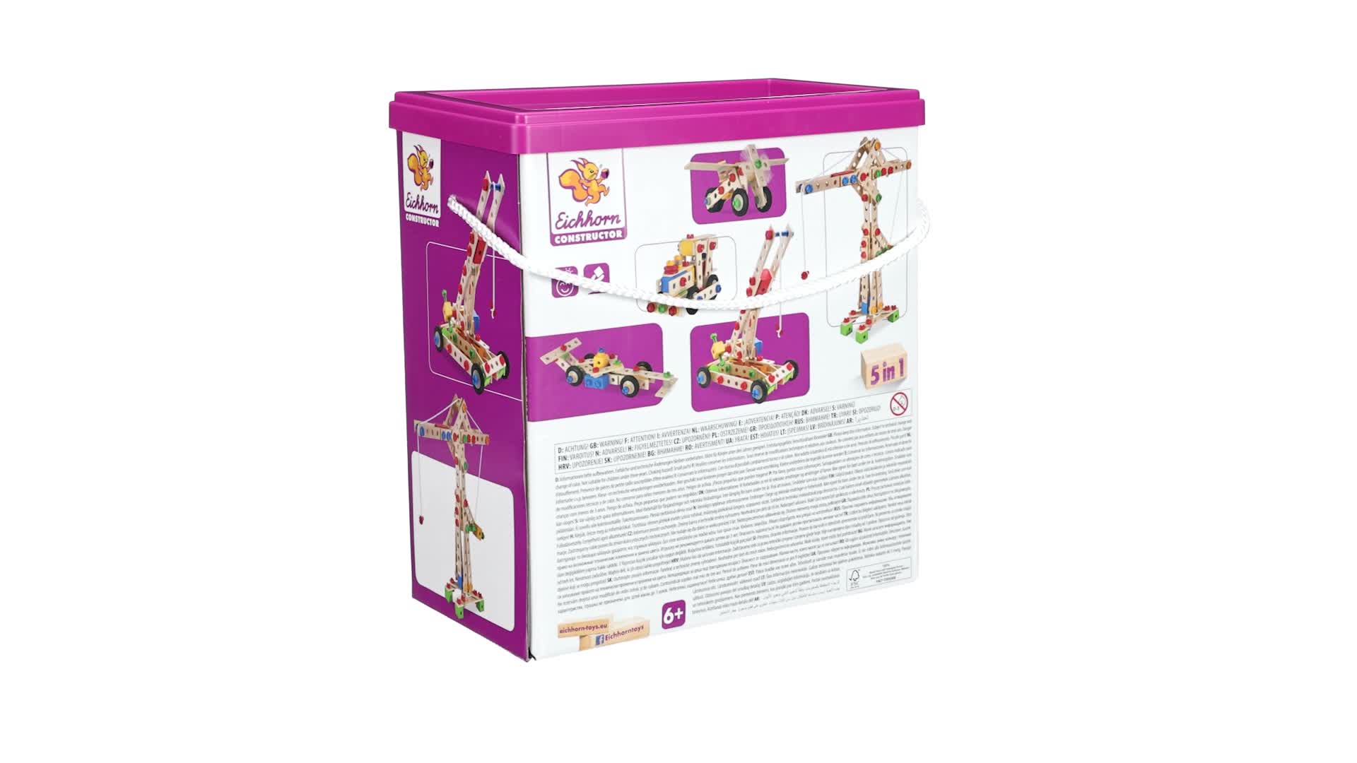 Eichhorn Constructor Pale Gommate – Set Da 140 Pezzi In Legno FSC – 6 Modelli Costruibili – Giocattolo Educativo Per Bambini Dai 5 Anni