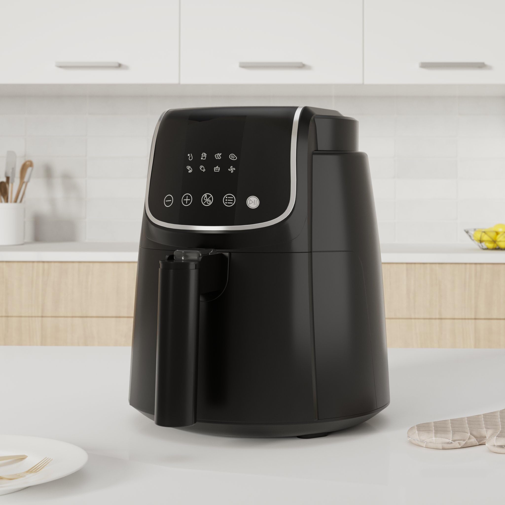 Midea Friggitrice Ad Aria 4L con LED Touchscreen, 35–200 °C Air Fryer, 8 Funzioni di cottura, Lavabile in Lavastoviglie, 41 Ricette, Cuocere, Grigliare, Scongelare, Agitare Allarme, 1500W