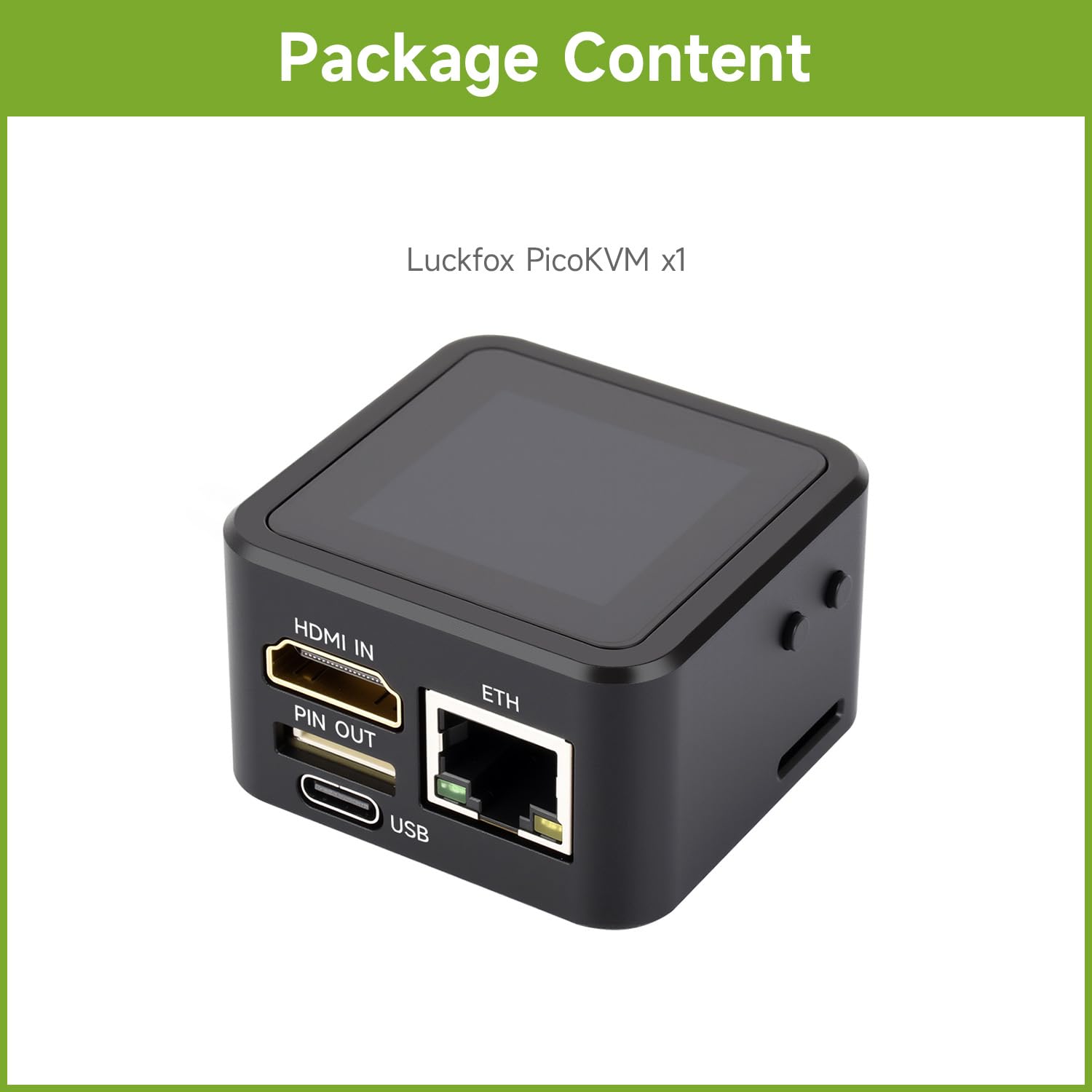 Waveshare Luck-fox PicoKVM Lightweight IP KVM Remote Management Tool, with Case and 1.54inch Touch Display, Supports 1920x1080@60fps HDMI Video Input And HID Signal Output For Device Control