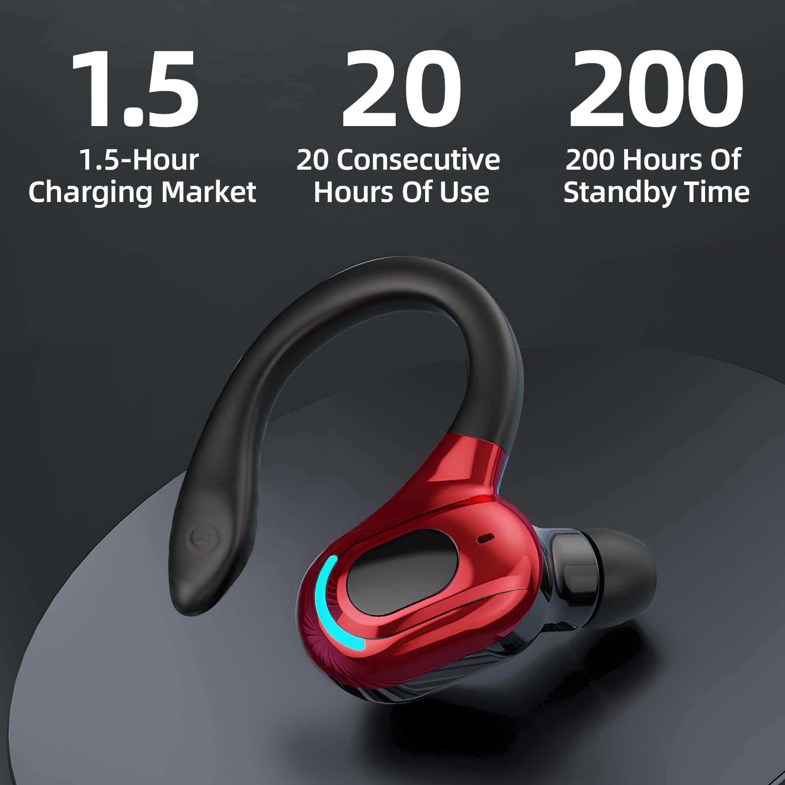 Auricolare Bluetooth Mono Wireless a 360° con microfono incorporato audio HD Auricolari V5.2 Riduzione del Rumore per iPhone Android PC Desktop Guida Affari Sport 20h Autonomia Rosso