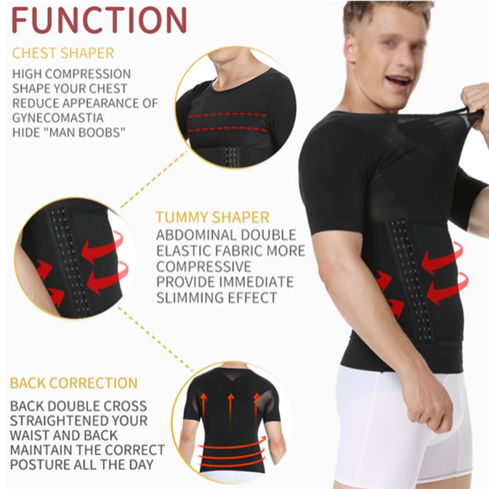 Hombre Compresión Pecho Abdomen y Cintura Gynecomastia Deportiva Camisa Faja Reductora Camiseta Adelgazar Moldeador Shaper Chaleco
