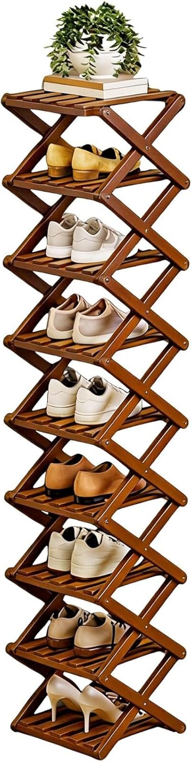 Multi-Tier Wooden Shoe Rack: A Vertical Shoe Organizer Featuring a Slim, Space-Saving Design that showcases the Natural Texture of Wood Grain—Perfect for use in hallways, entryways, and Dormitories.