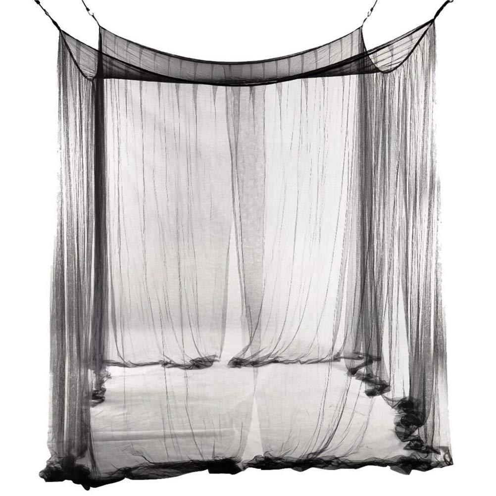 Gadpiparty Europäisches Moskitonetz Betthimmel mit Vier Eckpfosten für Doppelbett und Babybett Abnehmbares Design Belüftung Polyester Schwarz für Mädchenzimmer