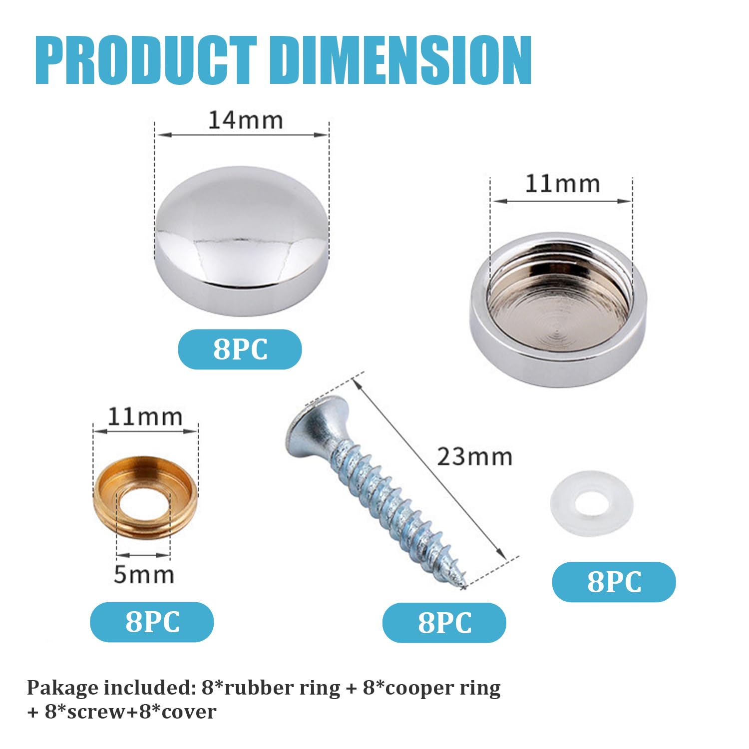 8PCS Juttzzei Brass Mirror Screws Cap, 14mm Mirror Screws with Caps - Image 2