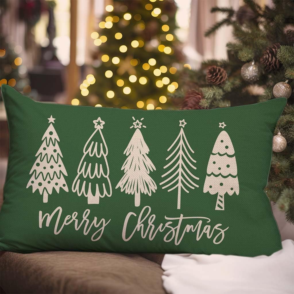 Christmas Pillow Covers 12x20 Inc, Merry Christmas Decor, Green image 2