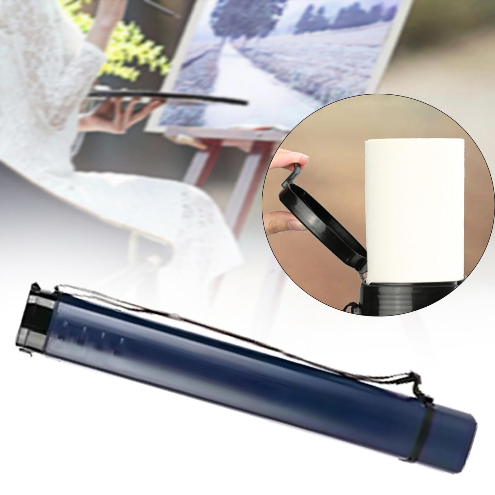 Tubo Porta Planos Tubo Telescópico Almacenaje Estuche Expandible Correa Ajustable Material Impermeable Adecuado para Estudiantes, Azul Profundo, Individual