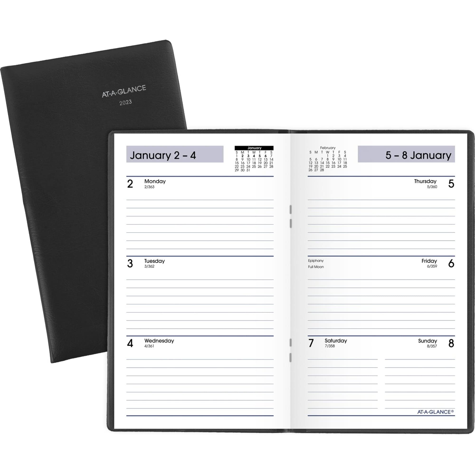 AT-A-GLANCE Calendario tascabile settimanale 2023, planner giornaliero, 8,9 x 15,2 cm, formato tascabile, pianificazione aperta, nero (SK4800)