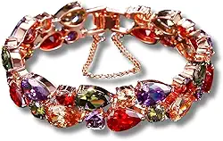 Bracelete Feminino Luxuoso com Zircônias Premium "Elegant Colors" – Design Clássico e Elegante, Acabamento Premium em Cobre – Pulseira de Alta Sofisticação para Mulheres Estilosas – 17cm ou 19cm – Acompanha Bolsa de Veludo