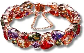 Bracelete Feminino Luxuoso com Zircônias Premium 'Elegant Colors' – Design Clássico e Elegante, Acabamento Premium em Cobre – Pulseira de Alta Sofisticação para Mulheres Estilosas – 17cm ou 19cm – Acompanha Bolsa de Veludo