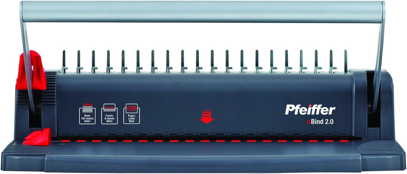 Pfeiffer Plastic Binding Machine uBind 2.0, Punches up to 8 Sheets at a Time and Binds Documents up to 150 Sheets (PFMB12019) : Office Products