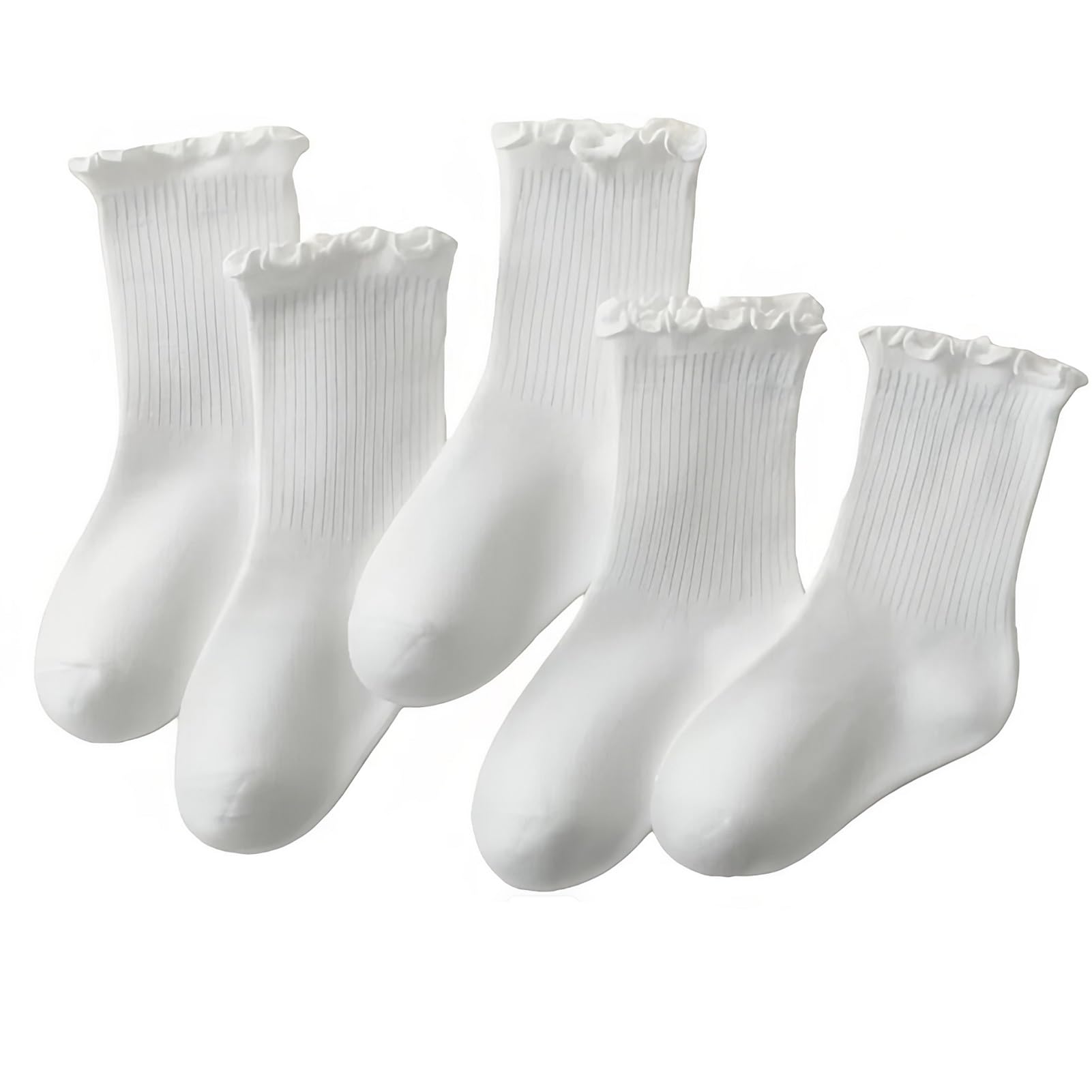 Utensilsto 5 Paar Socken Kinder 31-34 Sportsocken Kinder Weiß Rüschen Socken Tennissocken Baumwollsocken Kindersocken für Mädchen Jungen