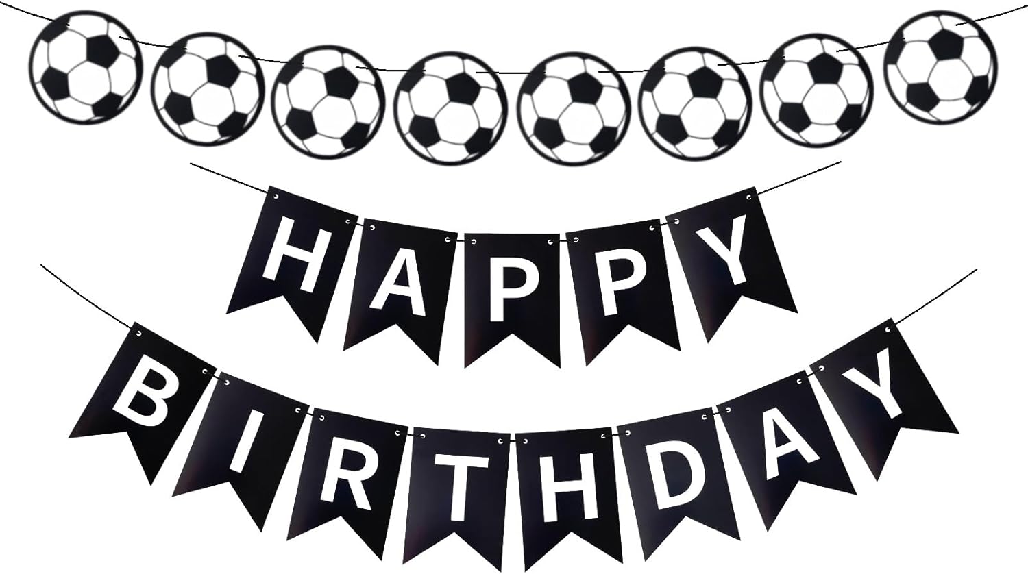 Runhiskii Soccer Happy Birthday Banner, Black Soccer Birthday Sign for Boys Girls Fans Party Decoration - Image 3