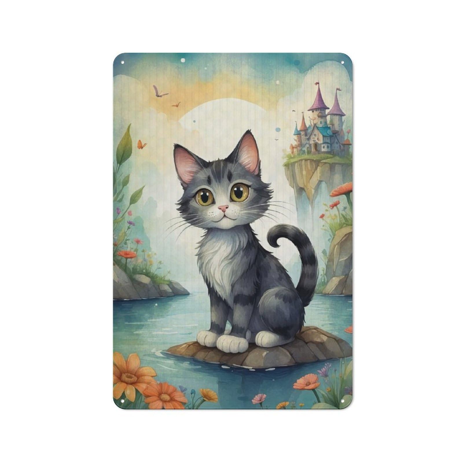Junmoney Cat Anime Rustic Metal Sign 30X20cm Featuring For Garage Wall, Suited To Garage Decor Collectors