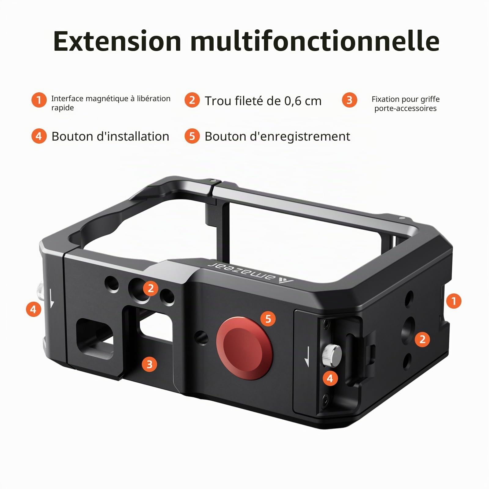 AMAZEAR Cage en Aluminium pour Accessoires DJI Osmo Action 6 Accessoires - Action6 Pro Étui de Protection en métal, Cadre de Protection avec Fixation Rapide, Filetage 1/4" & Cache-Objectifs