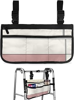 Pink Geometric Line Wheelchair Side Bag Walker Bag, Abstracct Art Color Block Wheelchair Accessories Armrest Pouch, Organizer Storage Bag for Walkers, Rollators, Scooters, 7.3'x13'