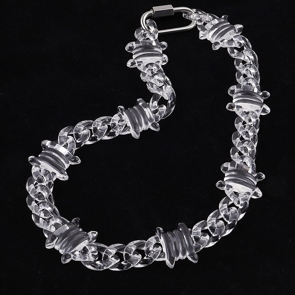 Rock Punk Transparent Acrylic Spike Chain Necklace For Men Women New Clear Chain Lock Pendants Necklaces 2021 Jewelry (Metal Color: Light Yellow Gold Color) - Image 4