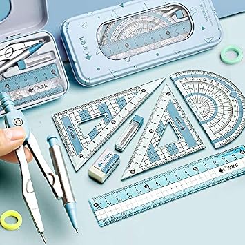 Adela 8 Pieces Student Math Geometry Tool Set Drawing Compass (05064Blue)