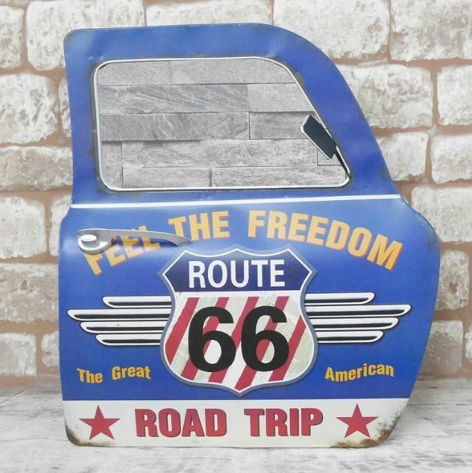アメリカン雑貨 アメリカンレトロ ドア型プレート 看板 ブリキ 置き型 壁掛け 鏡. ルート66 Route66 青 BZ-133