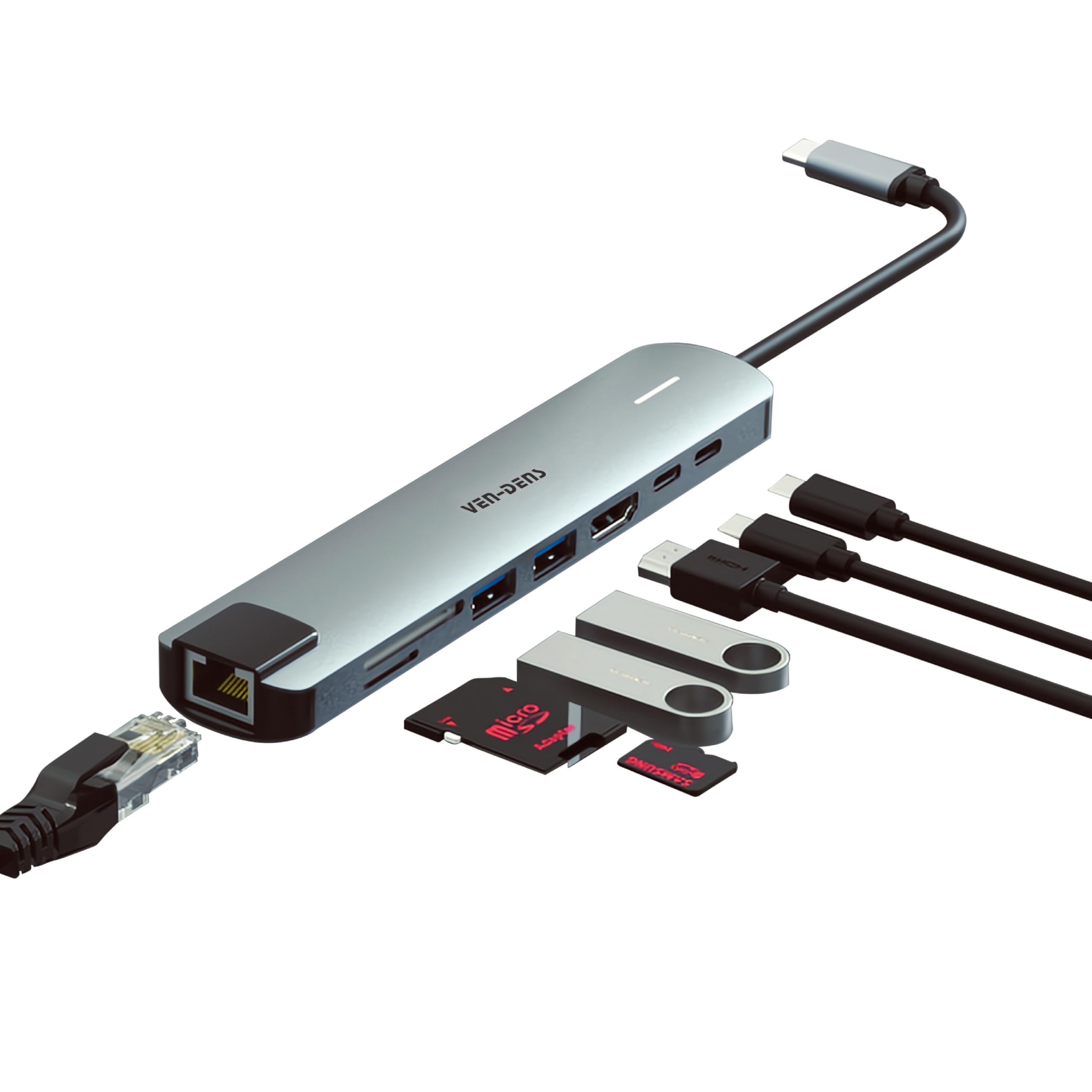 USB-C Hub, 8 in 1 Multiport Adapter: 4K HDMI, Dual USB Ports, 100W PD, Ethernet, SD/TF Card Reader, USB-C Docking Station for MacBook, Surface, Dell, HP, and More