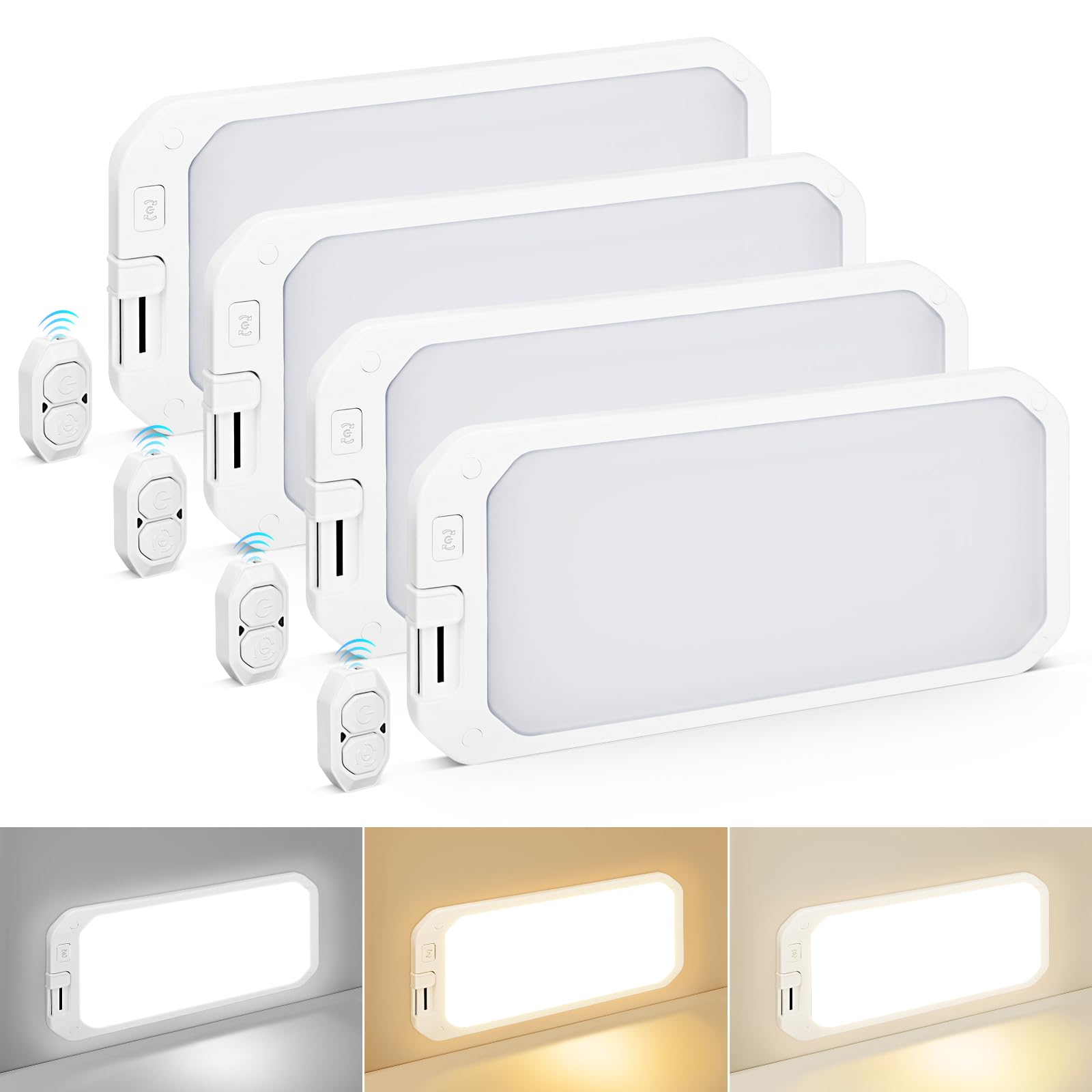 12V RV Interior Lights, 3-Color Dimmable, with Remote Control, 4 Pack