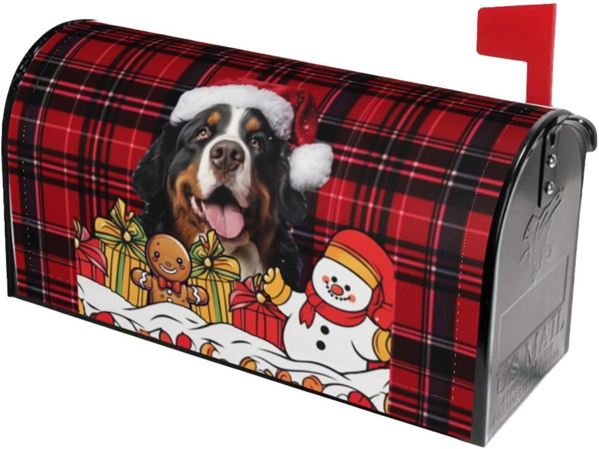 Bernese Mountain Dog Christmas Mailbox Cover 21 x 18 in Post Box Cover Standard Size for Garden Yard