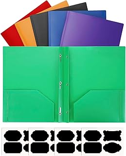 Two Pocket Folder, 12 Pcs Colored Plastic Folder with Sticky Tabs, File Folders with Fasteners, Folder with Pockets for School, Office
