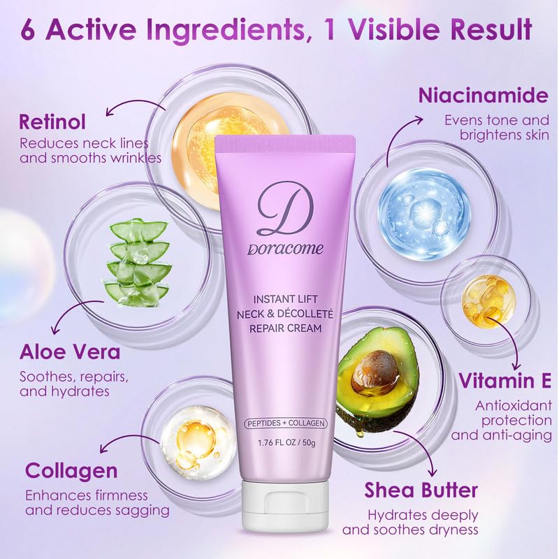 Neck Cream with Retinol for Tightening and Firming -Hyaluronic Acid Anti-Aging Face Moisturizer; Wrinkle Smoother for Women & Men Helps Improve Look of Sagging Face and Neck-Black Tone Purple
