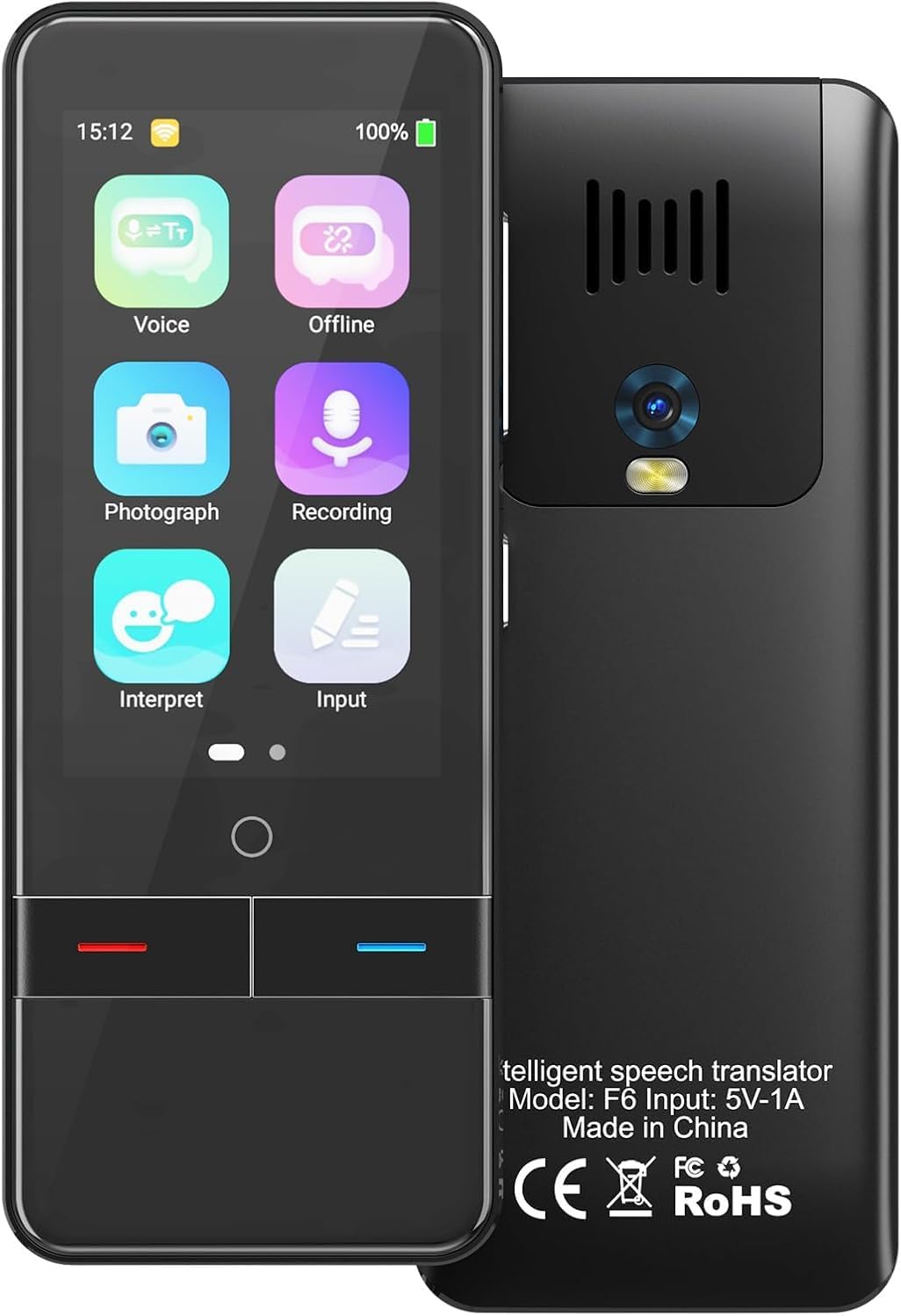 Language Translator Device No WiFi Needed，139 Languages Offline Online Voice Photo Translation，Portable Two-Way Instant Translator, High Accuracy Real-Time(0.5s) for Travel, Business,Learning (Black)