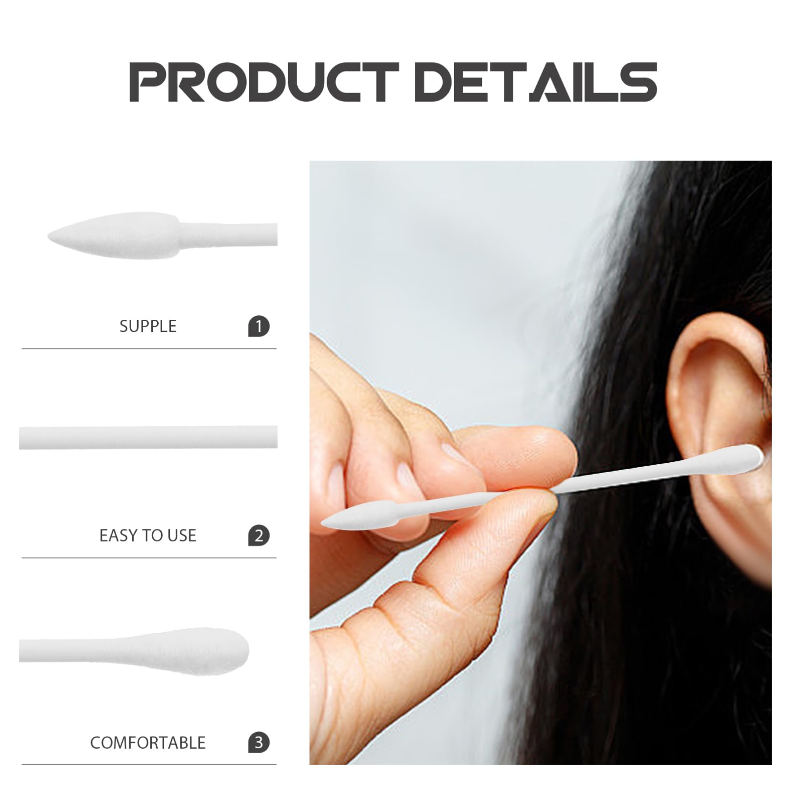 SOESFOUFU 30pcs Double Pointed Cotton Swabs Disposable Ear Cleaning Cotton Sticks Individually Packaged for Travel Comfortable Use for Personal Care and Makeup Application
