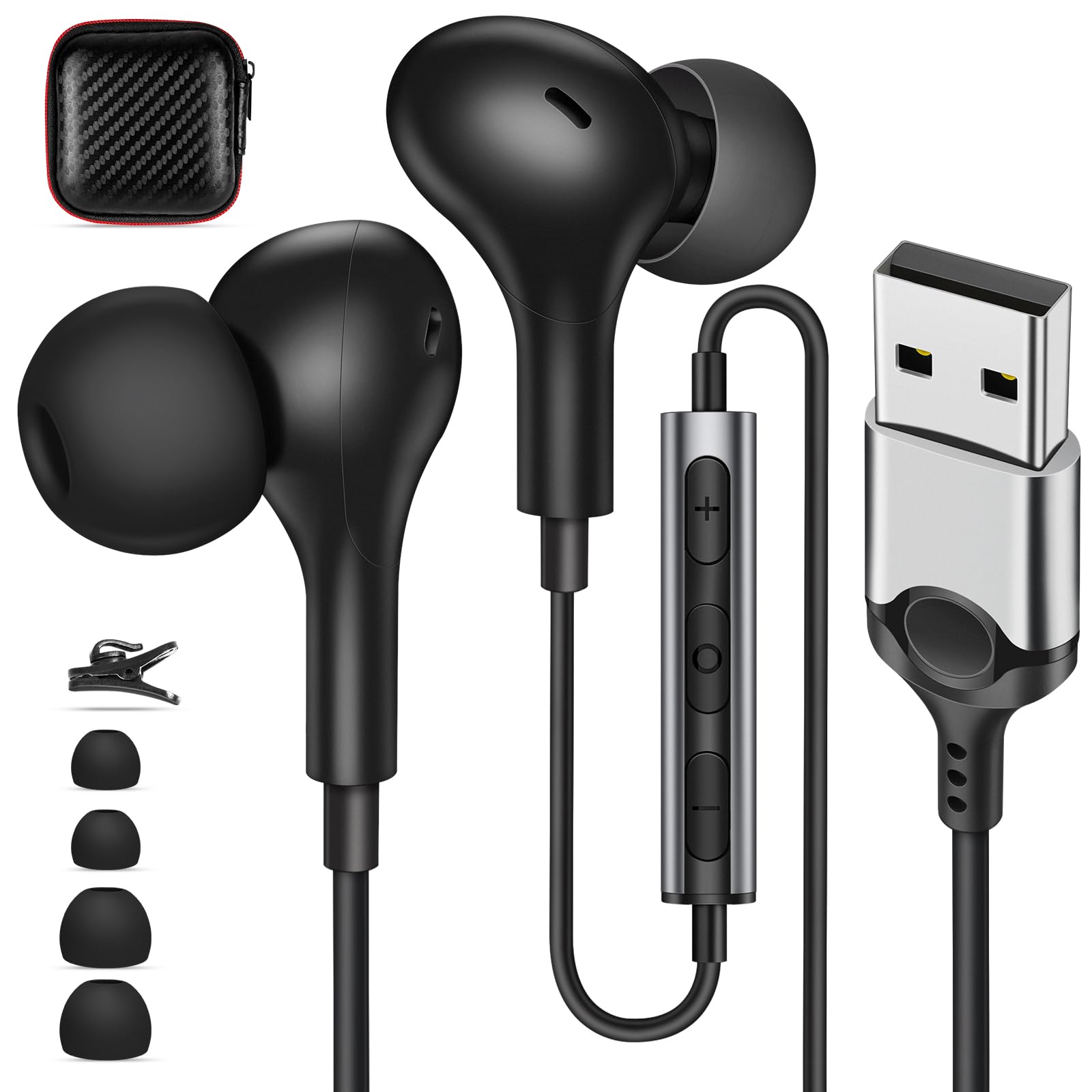 USB Headset with Microphone for PC Laptop,7.5 Ft USB A Headphones Earbuds for Computer with in-Line Control/Noise Cancelling,Lightweight Wired Computer Headphones for Zoom Meeting School Class,black-image-39