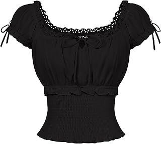 SCARLET DARKNESS Damen Renaissance Top Kurzarm Lace-up Sommer Korsett Bluse