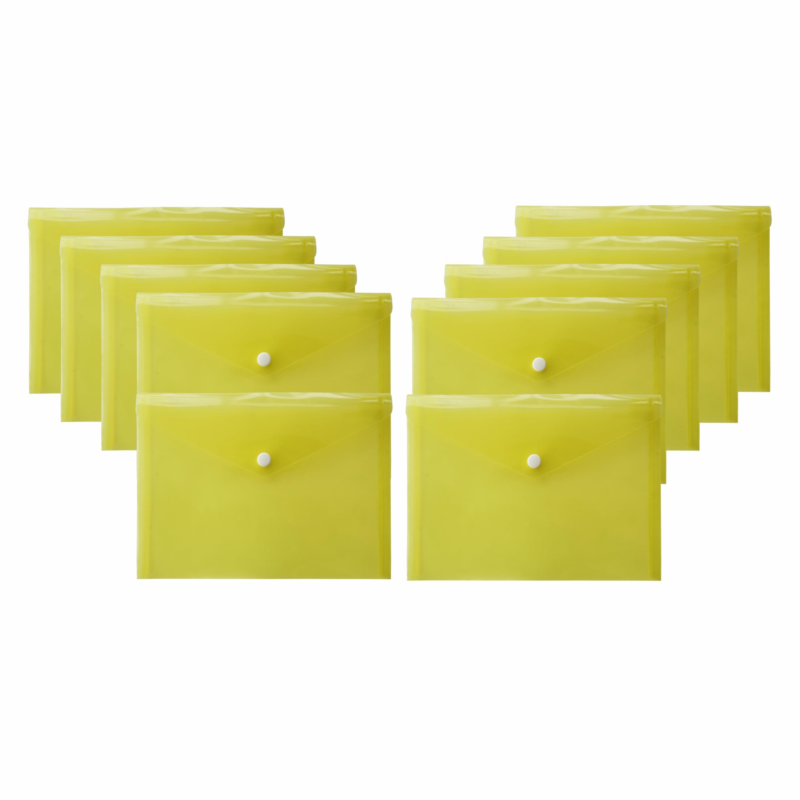 TRG Pack of 30 Document Wallets with Secure Snap Button Closure, Durable Waterproof PP Plastic Folder, Translucent Document Folders Popper Wallet Envelope Wallets - (Yellow, A5)